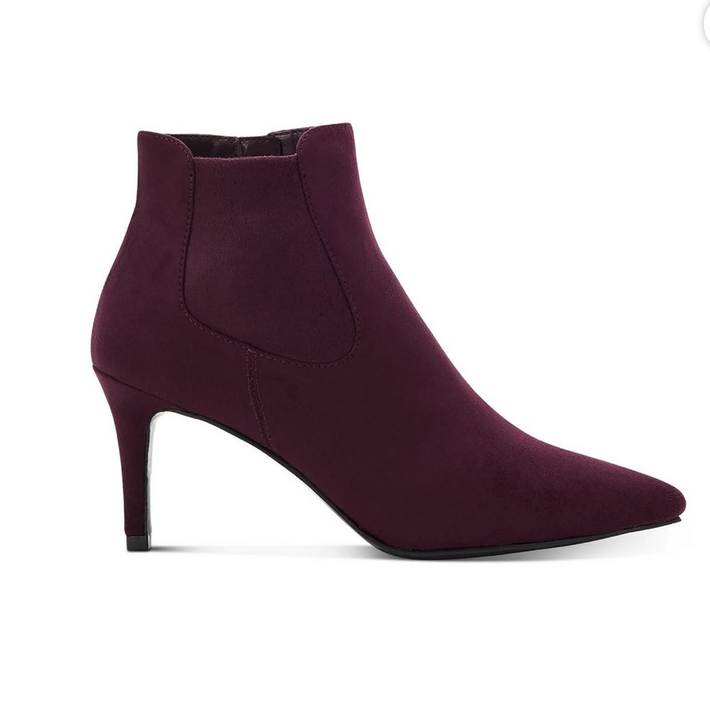 New in Box Alfani Women’s Genuine Suede Pointed Toe Booties in Dark Berry